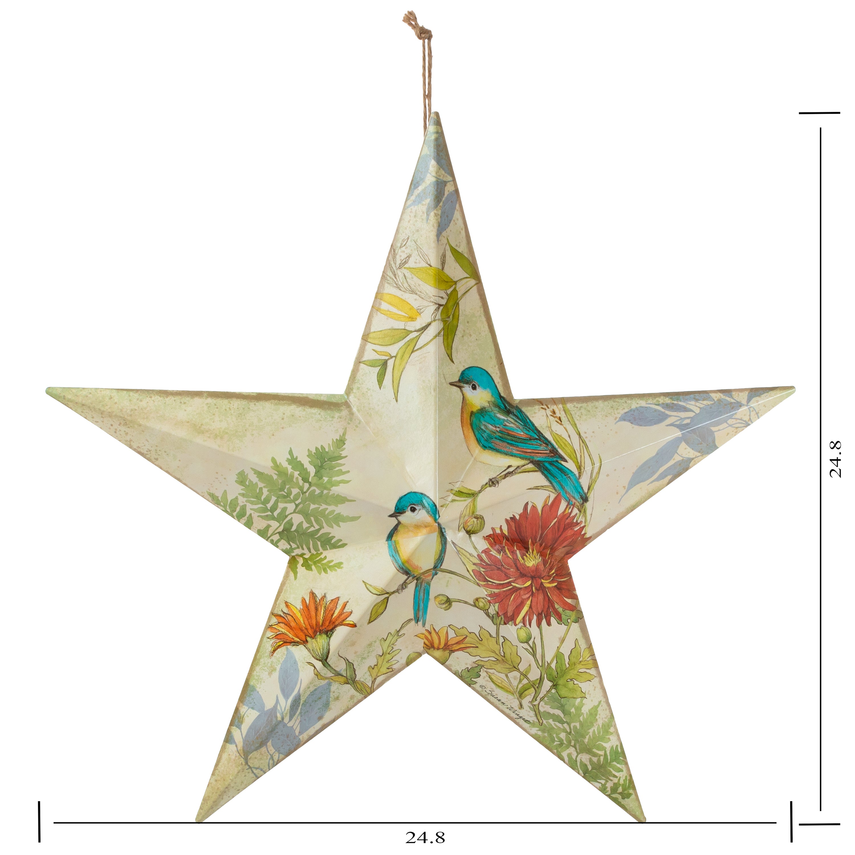 Set of 2 Metal Spring Bird Design Wall Hanging Star